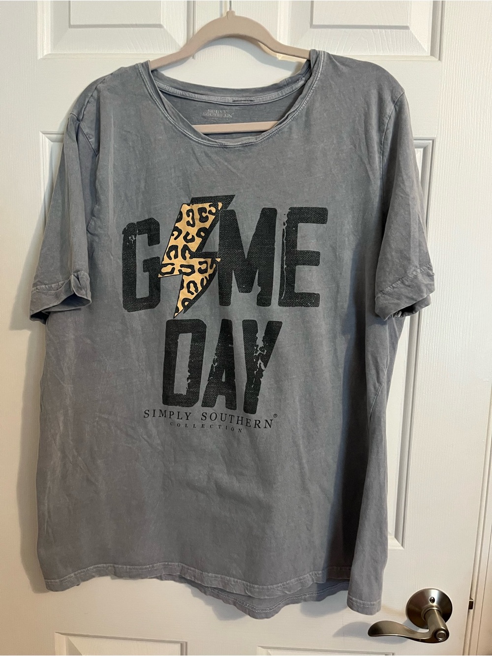Simply Southern Gray "Game Day" Graphic Tee with Leopard Accent One Size for All